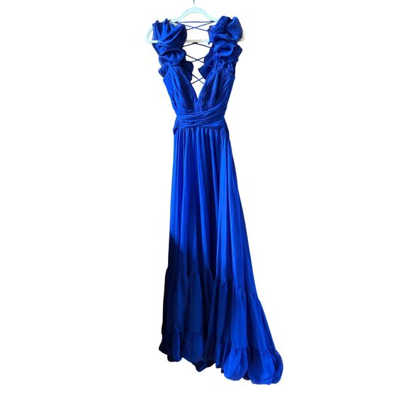 Mac Duggal 67911 Royal Blue Chiffon Cutout Ruffled Empire Waist Dress Size 12 - Picture 6 of 12